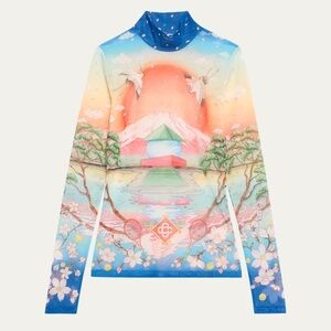 NWT Casablanca “Tennis Club” Mesh Top Long Sleeve Graphic Turtleneck Japanese M